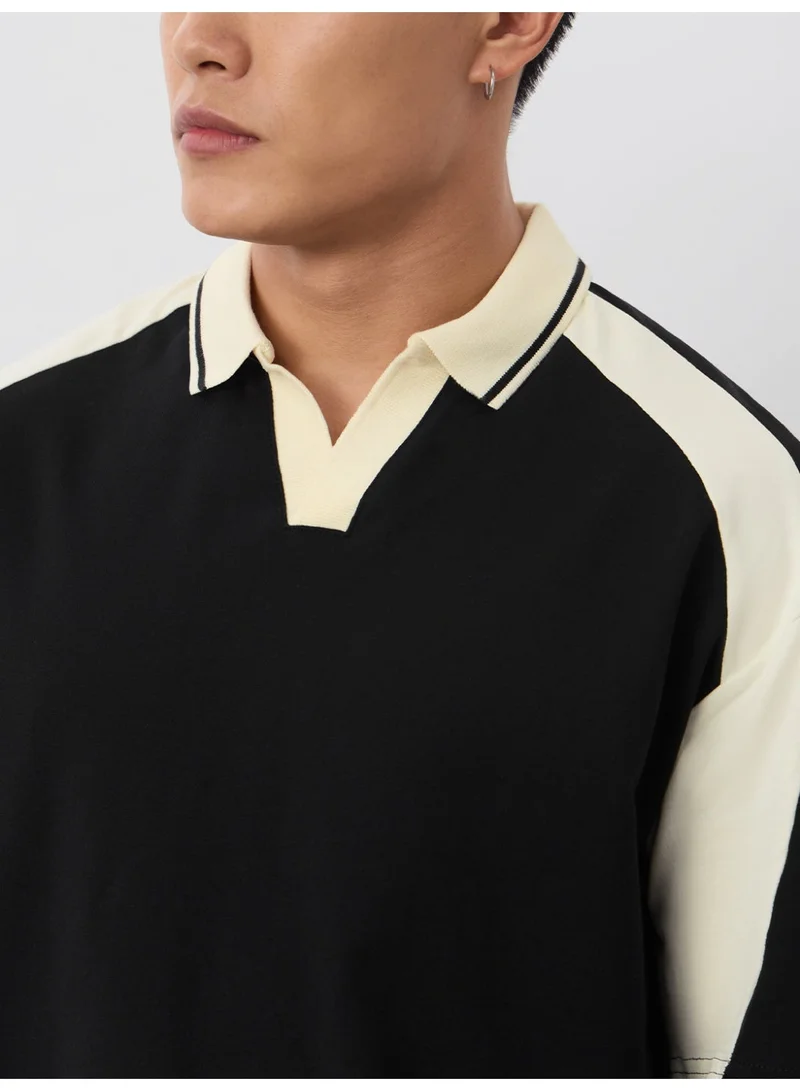 The Souled Store The Souled Store Colourblock Polo: Men and Boys Half Sleeve Spread Collar Colour-Block Cotton Oversized Fit Heavy Gauge Casual Lightweight All-Season Polo T-Shirt