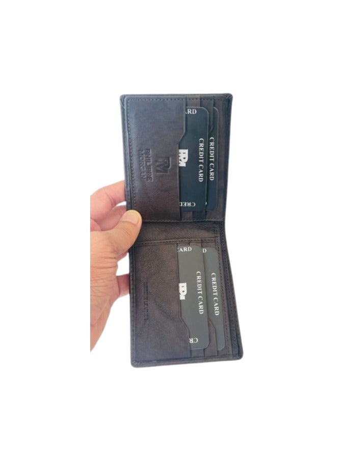 فيليب مورجان محفظة جلدية أصلية فاخرة قابلة للطي للرجال باللون البني الداكن - Image 2