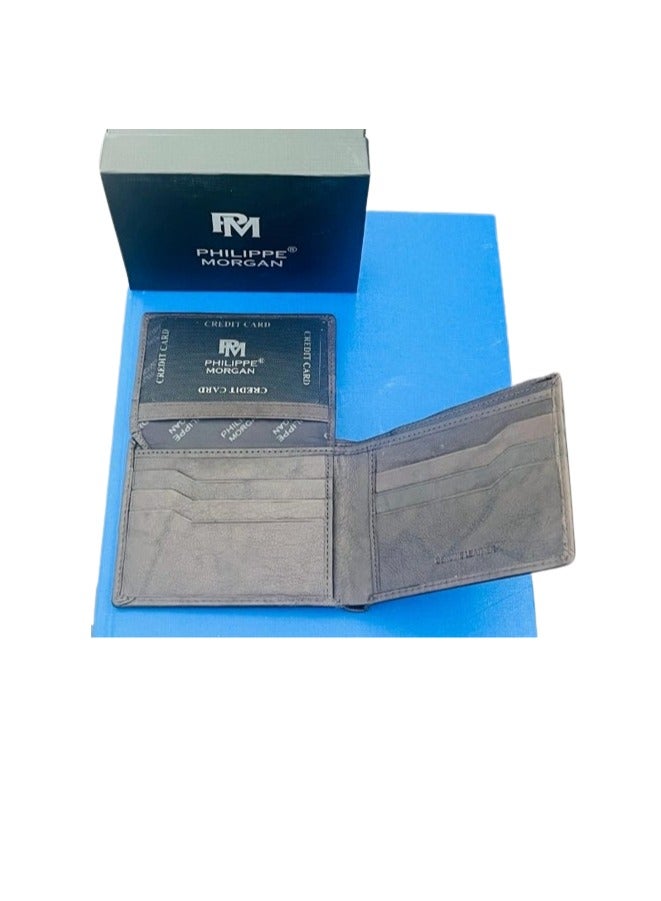 فيليب مورجان محفظة جلدية أصلية فاخرة قابلة للطي للرجال باللون البني الداكن - Image 5