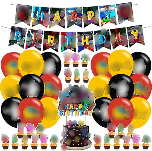 OUDINI Game Theme Birthday Party DecorationsGame Party Supply Set for Kids with Happy Birthday Banner 24 Cupcake Toppers18 Balloons for Game Party Decorations - Image 1
