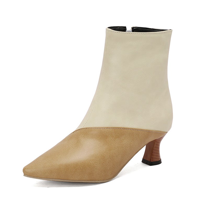 Wish Source Winter Fashion Pointed Short Boots 40-50 Mid-Heel Stitching Low-Rise Versatile Women'S Shoes - Image 1
