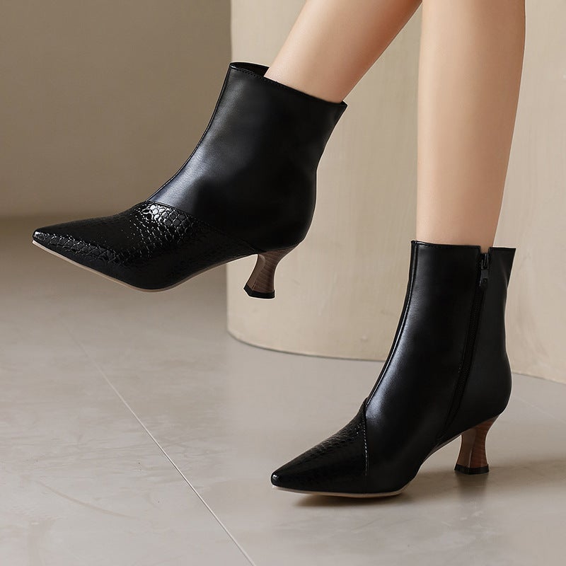 Wish Source Winter Fashion Pointed Short Boots 40-50 Mid-Heel Stitching Low-Rise Versatile Women'S Shoes - Image 5