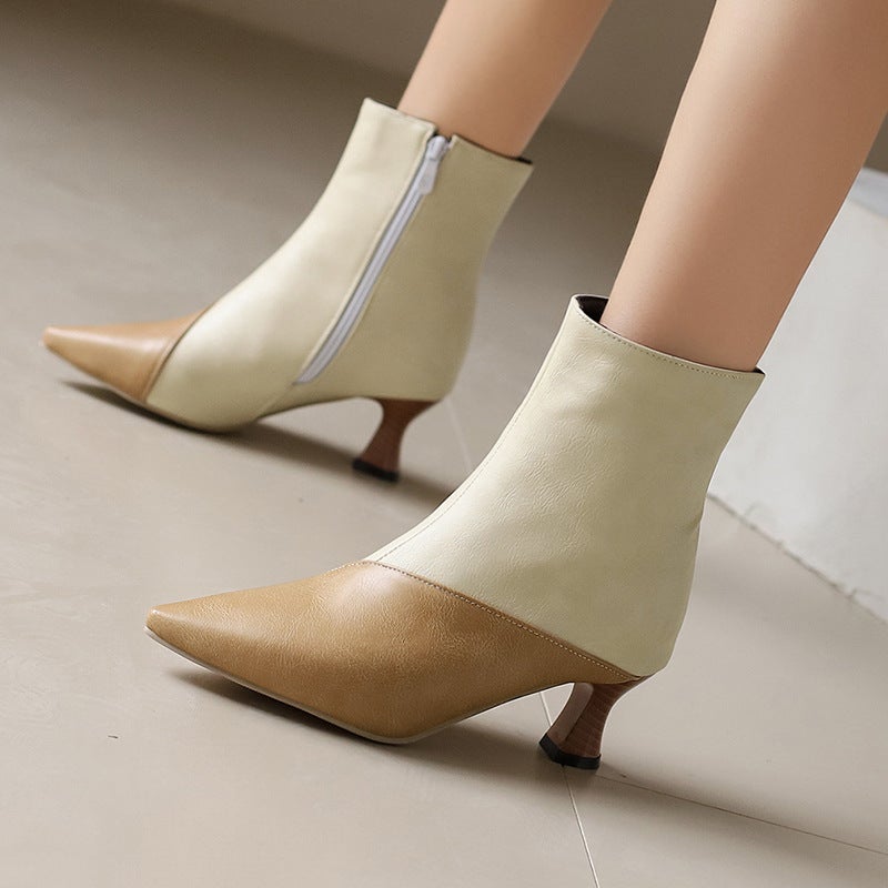 Wish Source Winter Fashion Pointed Short Boots 40-50 Mid-Heel Stitching Low-Rise Versatile Women'S Shoes - Image 4