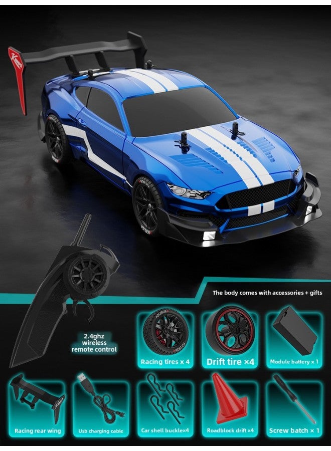 RC1:14 4-wheel Drive Remote Control High-speed Drift Car GTR Sports Car Light Boy Toy Remote Control Racing Car-Color:1:14 Blue Wild Horse-Scale:Three Electric Version  - Image 1