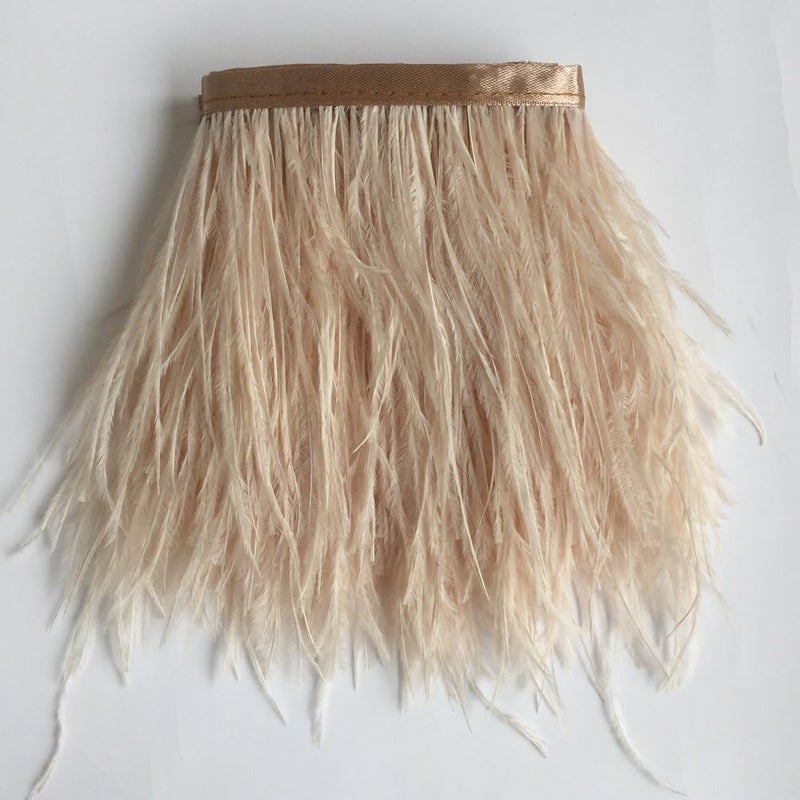 Ostrich Feather Trim Fringe used Wedding Sewing Crafts Costumes Decoration Pack of 2 yards(champagne)