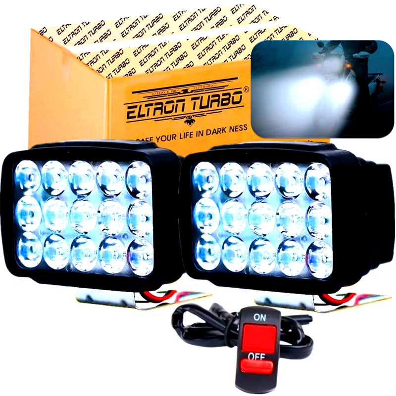 ELTRON TURBO ELT5412UYU 15 LED Fog Light 12V DC Power Imported Original White, Waterproof Fog Head Lamp, Bar Light Off-Roading Universal For All Bikes, Scooty, Motorcycle (Pack of 2) | LED - Image 1