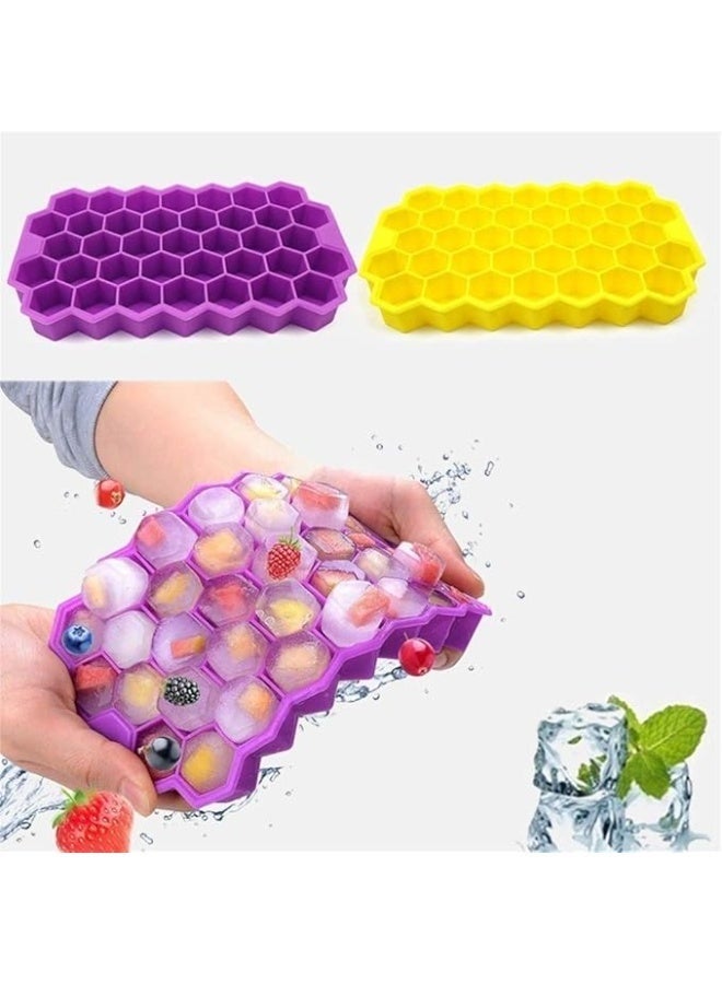 Silicone Ice Cube Tray with Lid – Flexible Honeycomb Ice Mold, Easy-Release, Food-Grade, Perfect for Drinks, Juices, Coffee & Cocktails – Non-Stick, Easy to Clean, 2 Pcs, Multicolor - Image 1