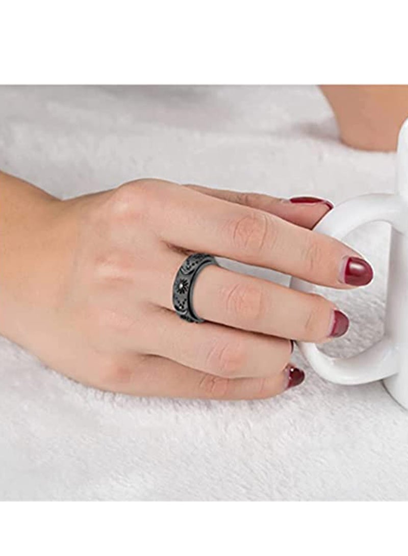 Barakah Stainless Steel Spinner Ring for Men Women Anxiety Fidget Rings for Relieving Stress Sun Moon Stars Promise Engagement Wedding  Band Set Size 8 - Image 4