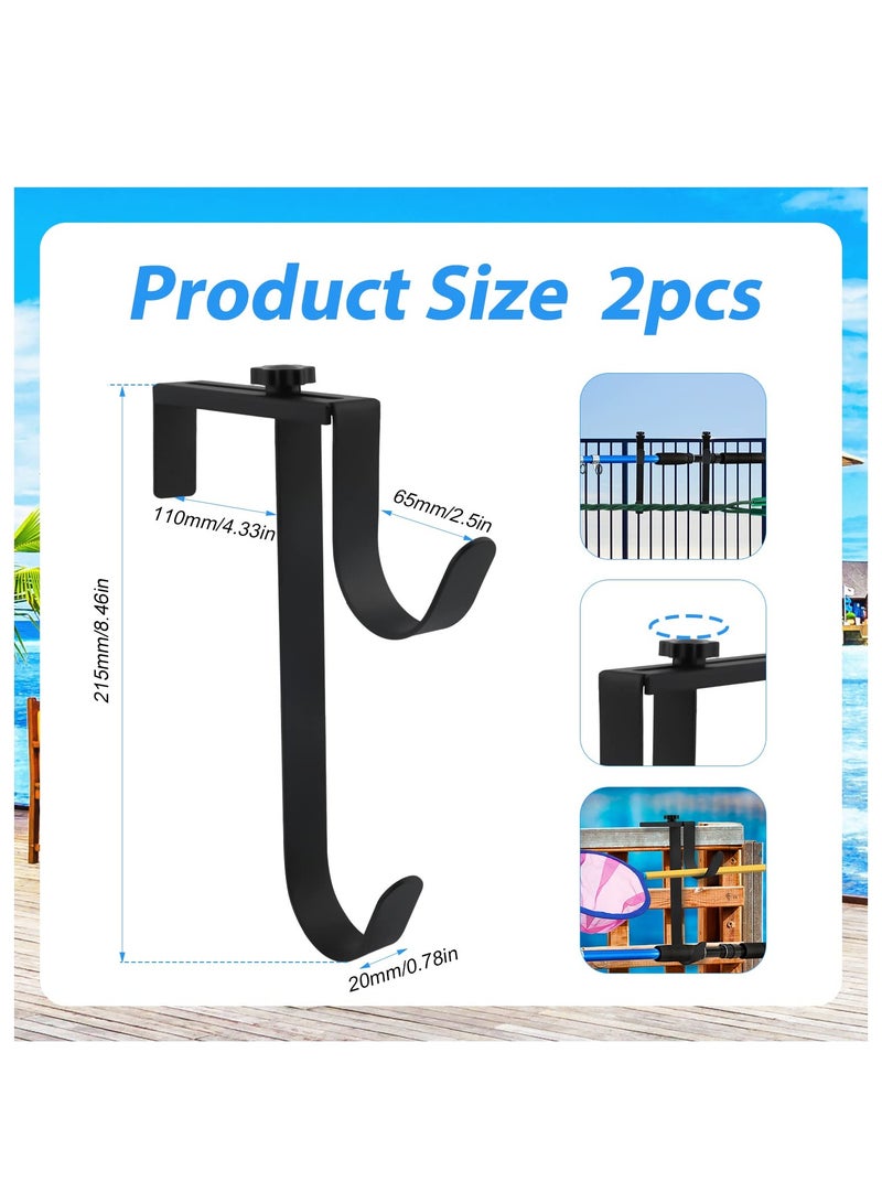 KASTWAVE 2PCS Double Pool Pole Hooks Adjustable Thickened Panel Rustproof Pool Fence Hooks Metal Equipment Hooks for Vinyl Fence Pool Wall Skimmers Hose Swimming Pool Accessories  (Black) - Image 3