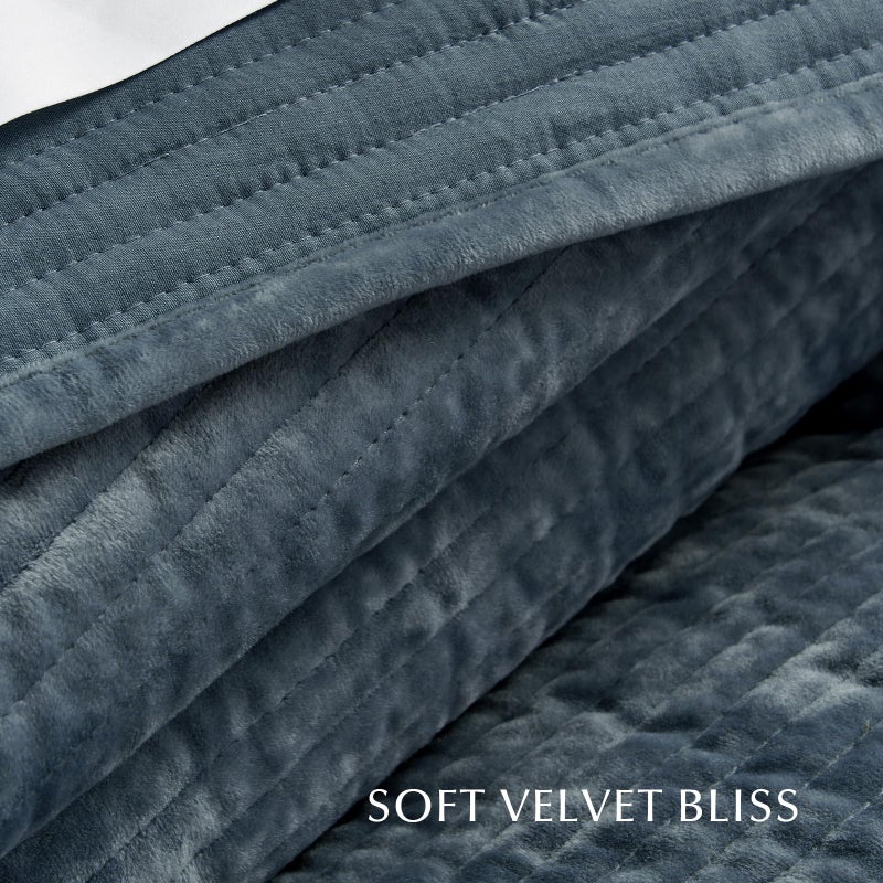 EVERGRACE Velvet Quilt Set Queen Size, Luxurious Soft Quilted Bedding Sets, Lightweight Velvet Comforter for All Season, Striped Channel Bedspread Coverlet with 2 Shams, Midnight Blue - Image 5