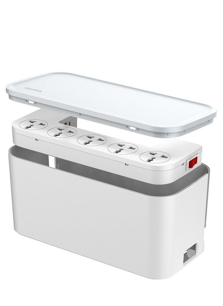 PowerBox Cable Management Station with 5 Universal Power Sockets + USB-C + QC3.0 + USB-A – 2M Surge Protection Charging Hub for Desk, Home & Office