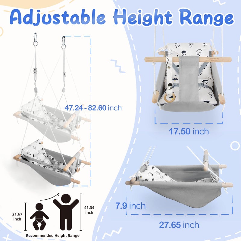 gladswing Baby Swing for Infants to Toddlers,Indoor Outdoor Wooden Hanging Swing Seat with Safety Belt and Mounting Hardware, Suitable for Ages Up to 3,Little Cloud - Image 4