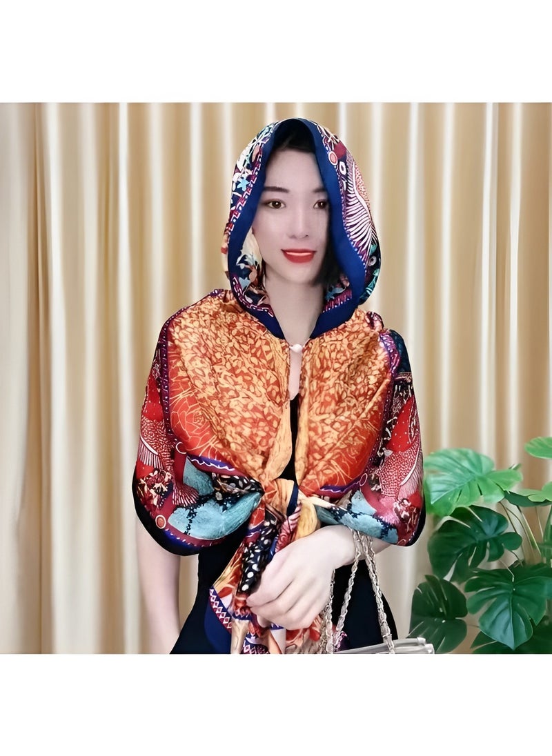 REOCLE - Women's Hooded Cape Hooded Shawl Sun Hat Scarf with Magnetic Buckle & Fashion Print Sun Protection Shawl for Spring Autumn Summer - Image 1