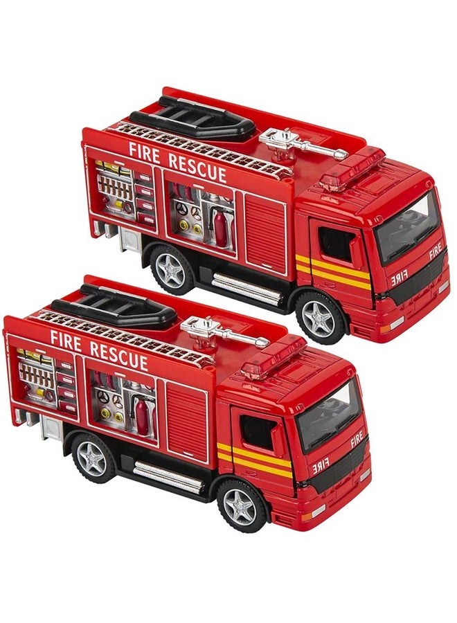 ArtCreativity 5 Inch Diecast Fire Engine Rescue Trucks Set Of 2 Diecast Toy Firetrucks With Pullback Mechanism Great Gift Idea For Boys And Girls - Image 1