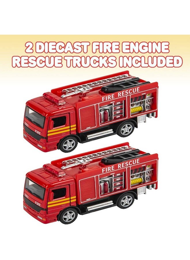 ArtCreativity 5 Inch Diecast Fire Engine Rescue Trucks Set Of 2 Diecast Toy Firetrucks With Pullback Mechanism Great Gift Idea For Boys And Girls - Image 2