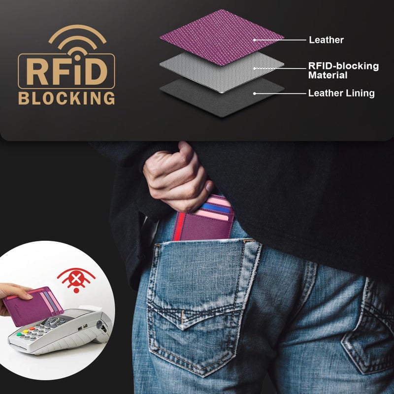 Travelambo Slim Wallet Front Pocket Minimalist Leather RFID Blocking Medium Size - Image 5