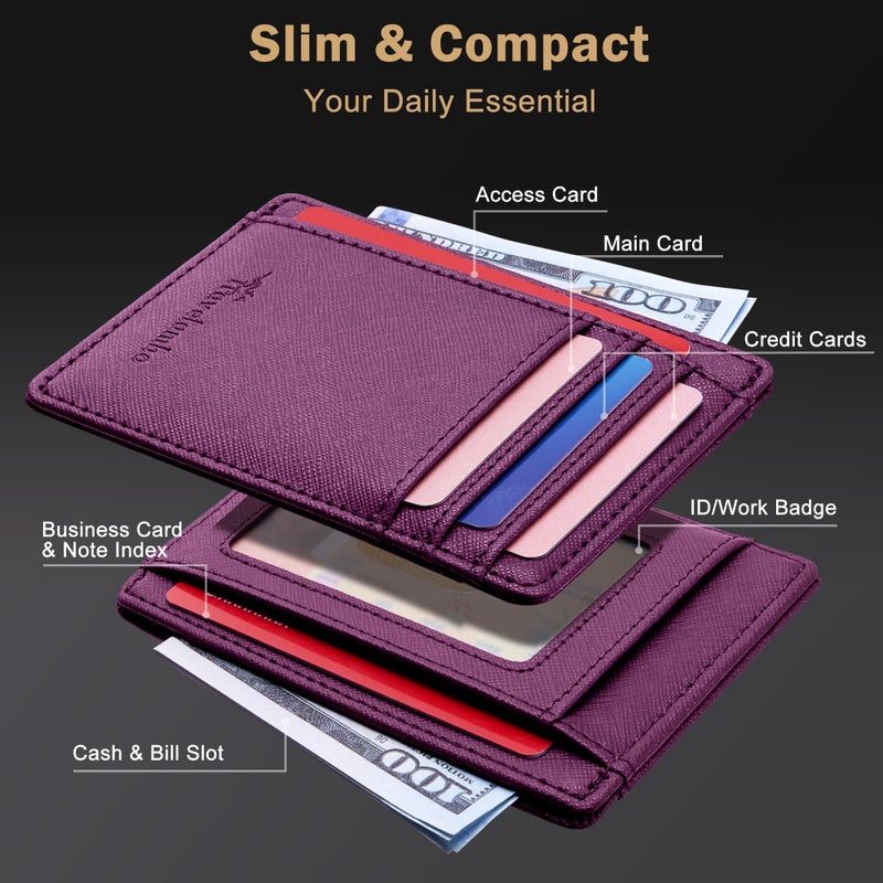 Travelambo Slim Wallet Front Pocket Minimalist Leather RFID Blocking Medium Size - Image 3