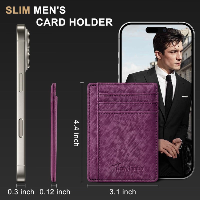 Travelambo Slim Wallet Front Pocket Minimalist Leather RFID Blocking Medium Size - Image 4