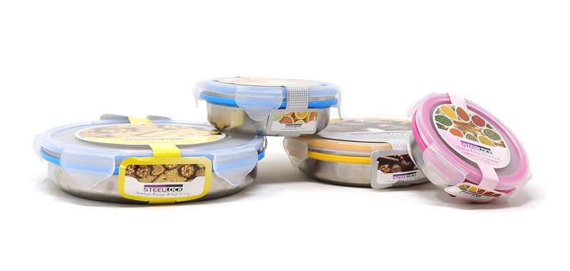 STEELLOCK Steel Lock Stainless Steel Airtight Flat Storage Container 4 Pc Set 100750 ml - Image 3