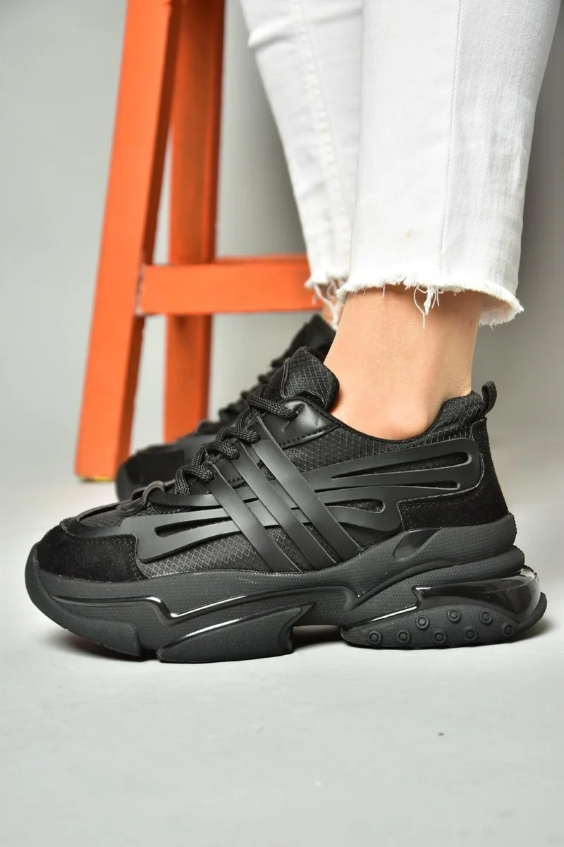 فوكس شوز S973602404 Black Fabric Thick Soled Sports Shoes Sneakers