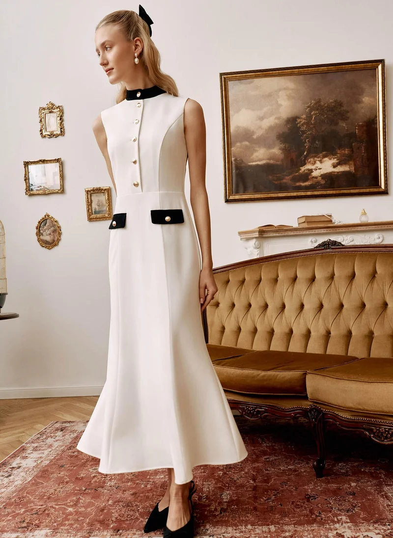 Lichi Sleeveless maxi dress with contrasting details