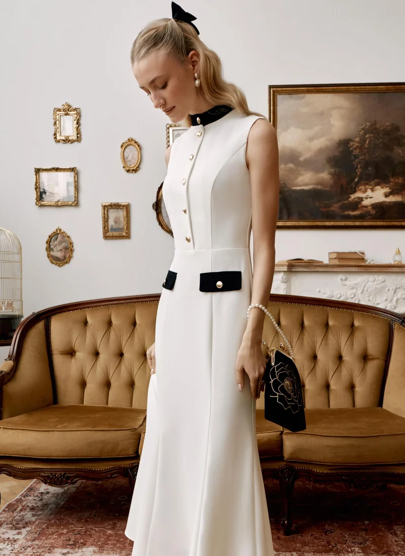 Lichi  Sleeveless maxi dress with contrasting details for Women | Best Price UAE