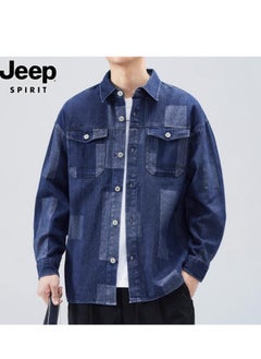 Jeep Men's Contrasting Denim Long Sleeved Casual Lapel Workwear Shirt Jacket  - Image 1