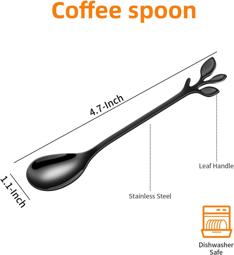 AnSaw Stainless Steel Black Leaf Coffee Spoon- 10 Pcs Creative Tableware Dessert Spoons, Stirring, Mixing, Sugar, Stir, Ice Cream, Cake, Teaspoon Set (Black-10Spoon) | Stainless Steel Leaf Handle Spoons,Small Spoons,Espresso Spoons,Tea Spoons,Dessert Spoons,Demitasse Spoons - Image 2