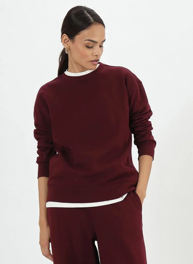 Femmella Burgundy Crew Neck Fleece Sweatshirt
