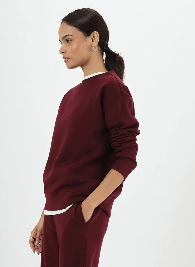 Femmella Burgundy Crew Neck Fleece Sweatshirt