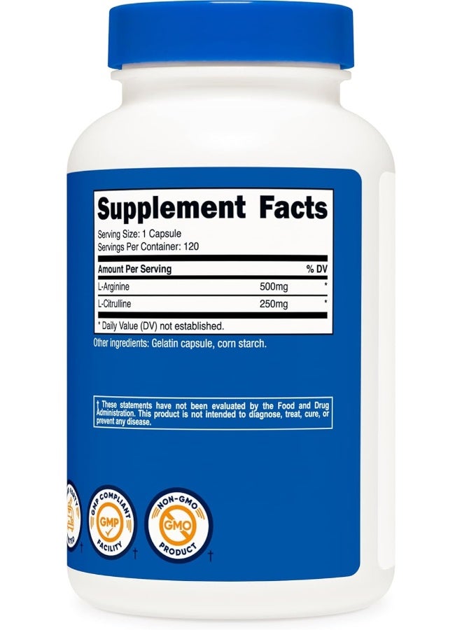 Nutricost مركب L-أرجينين L-سيترولين 750 ملغ، 120 كبسولة - غير معدلة وراثيًا - Image 5