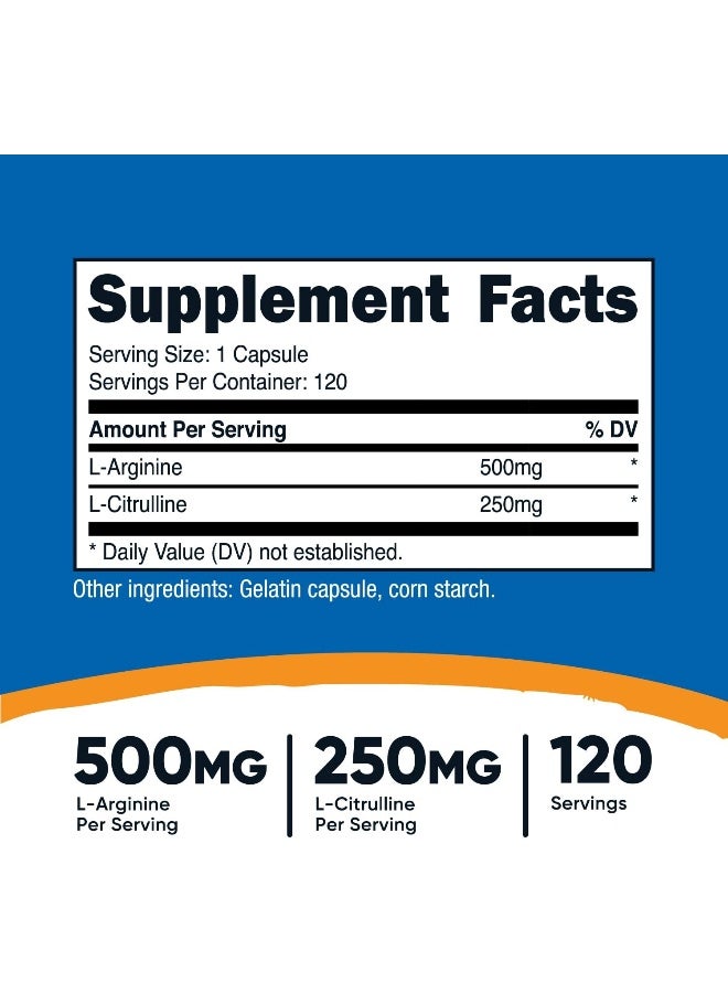 Nutricost مركب L-أرجينين L-سيترولين 750 ملغ، 120 كبسولة - غير معدلة وراثيًا - Image 2