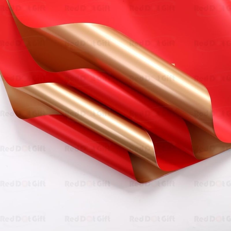Red Dot Gift REDDOTGIFT Pack of 20 Sheets Gift Wrapping Paper 57x57cm, Double Face Flower Wrap Paper Waterproof Floral Bouquet Packing Paper DIY Craft Gift Packing (G-16# RED + GOLD) - Image 4