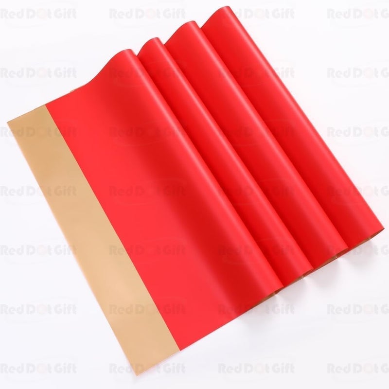 Red Dot Gift REDDOTGIFT Pack of 20 Sheets Gift Wrapping Paper 57x57cm, Double Face Flower Wrap Paper Waterproof Floral Bouquet Packing Paper DIY Craft Gift Packing (G-16# RED + GOLD) - Image 2