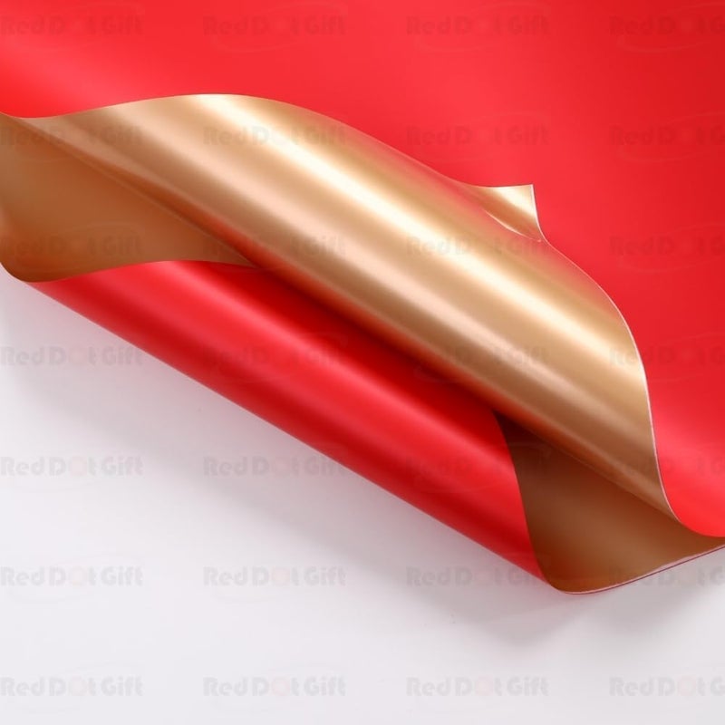 Red Dot Gift REDDOTGIFT Pack of 20 Sheets Gift Wrapping Paper 57x57cm, Double Face Flower Wrap Paper Waterproof Floral Bouquet Packing Paper DIY Craft Gift Packing (G-16# RED + GOLD) - Image 5