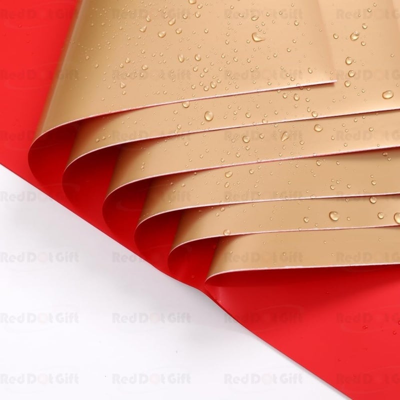 Red Dot Gift REDDOTGIFT Pack of 20 Sheets Gift Wrapping Paper 57x57cm, Double Face Flower Wrap Paper Waterproof Floral Bouquet Packing Paper DIY Craft Gift Packing (G-16# RED + GOLD) - Image 3