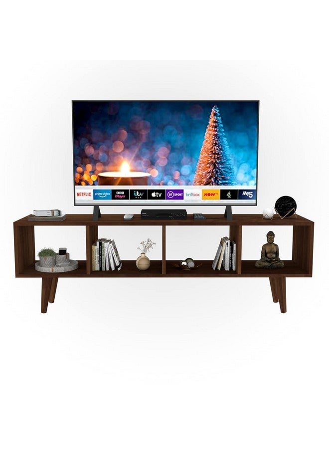 Furnifry Furnifry Wooden TV Entertainment Unit/TV Unit for Home Living Room/4 Decker TV Stand/TV Console Table Storage with 4 Display Shelves/Entertainment Center for Living Room (131x21x46 Cm, Walnut)  - Image 3