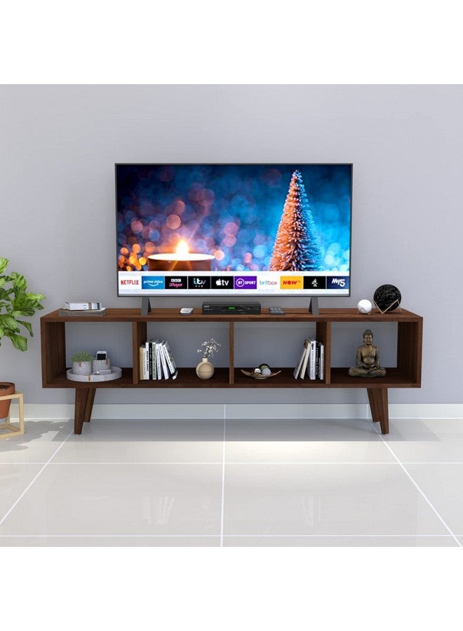 Furnifry Furnifry Wooden TV Entertainment Unit/TV Unit for Home Living Room/4 Decker TV Stand/TV Console Table Storage with 4 Display Shelves/Entertainment Center for Living Room (131x21x46 Cm, Walnut)  - Image 1