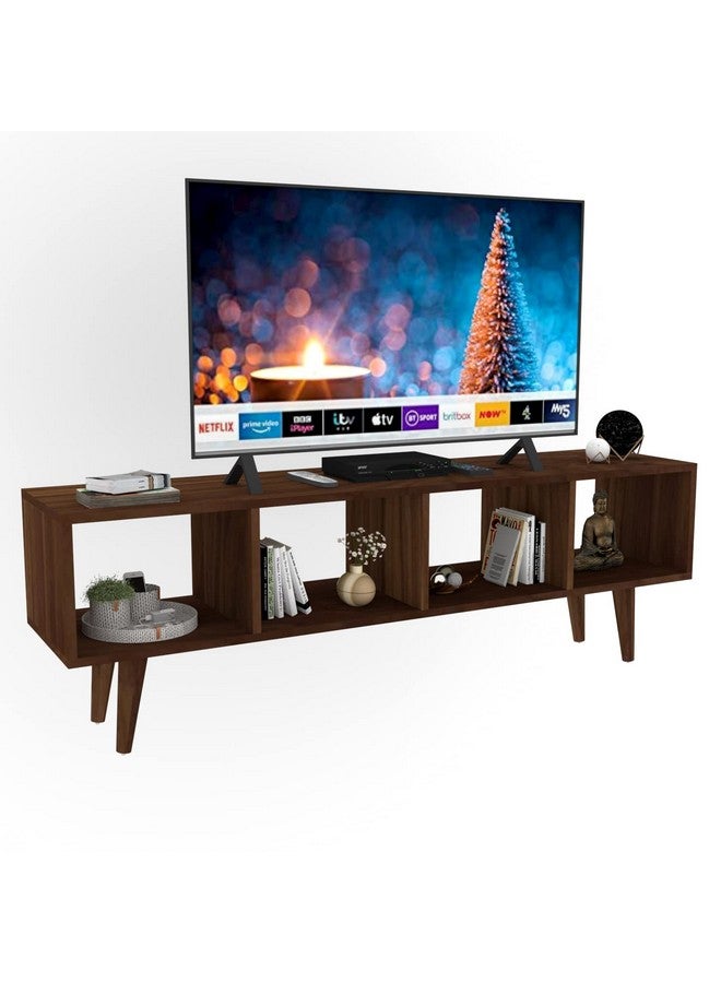 Furnifry Furnifry Wooden TV Entertainment Unit/TV Unit for Home Living Room/4 Decker TV Stand/TV Console Table Storage with 4 Display Shelves/Entertainment Center for Living Room (131x21x46 Cm, Walnut)  - Image 5