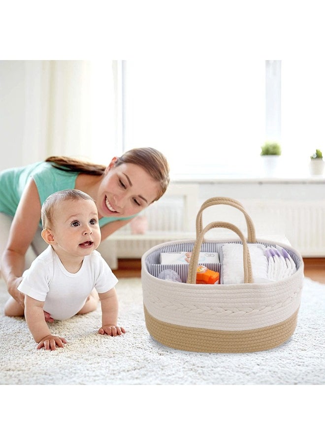 ShebSheb - Portable Baby Diaper Basket For Mother, Large Cotton Rope Diaper Caddy Organizer - Image 1
