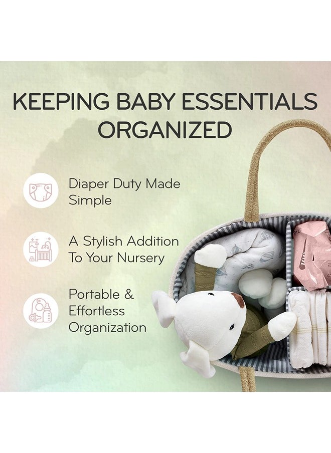 ShebSheb - Portable Baby Diaper Basket For Mother, Large Cotton Rope Diaper Caddy Organizer - Image 1