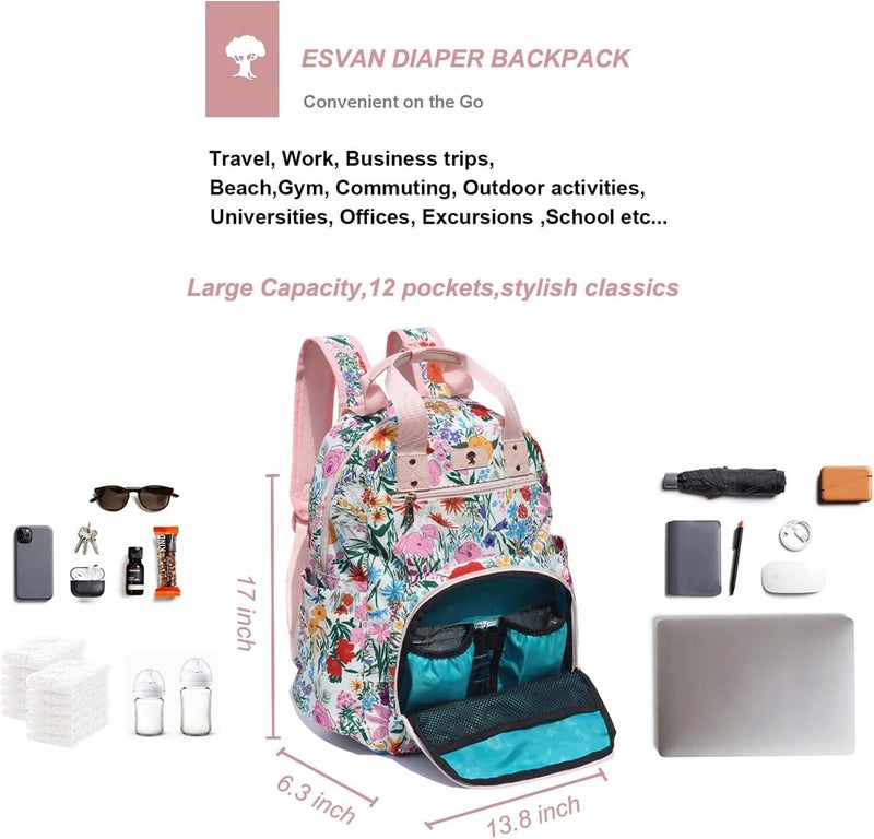 ESVAN Diaper Bag Backpack Large Capacity Multifunction Baby Essentials Fashion Travel Pack Linen Canvas office Laptop Bag Canvas Pink - Image 3