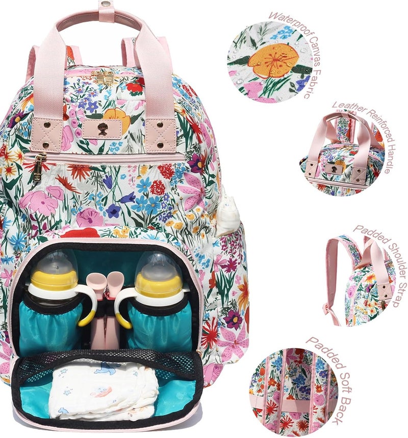 ESVAN Diaper Bag Backpack Large Capacity Multifunction Baby Essentials Fashion Travel Pack Linen Canvas office Laptop Bag Canvas Pink - Image 2
