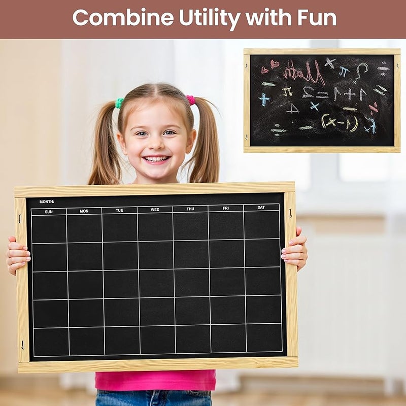 Chezerra 2-in-1 Double-Sided Magnetic Chalkboard 24x16, Chalk Calendar Board & Large Blackboard for Kitchen & Home Decor, Schedule, Menu, Back-to-School Gift - Hanging Chalk Board with 2 Liquid Pens, Wood - Image 3