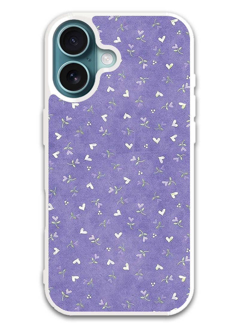 Theodor Protective Case Cover For APPLE IPHONE 16 Hearts Purple Background  (White Bumper) - Image 1