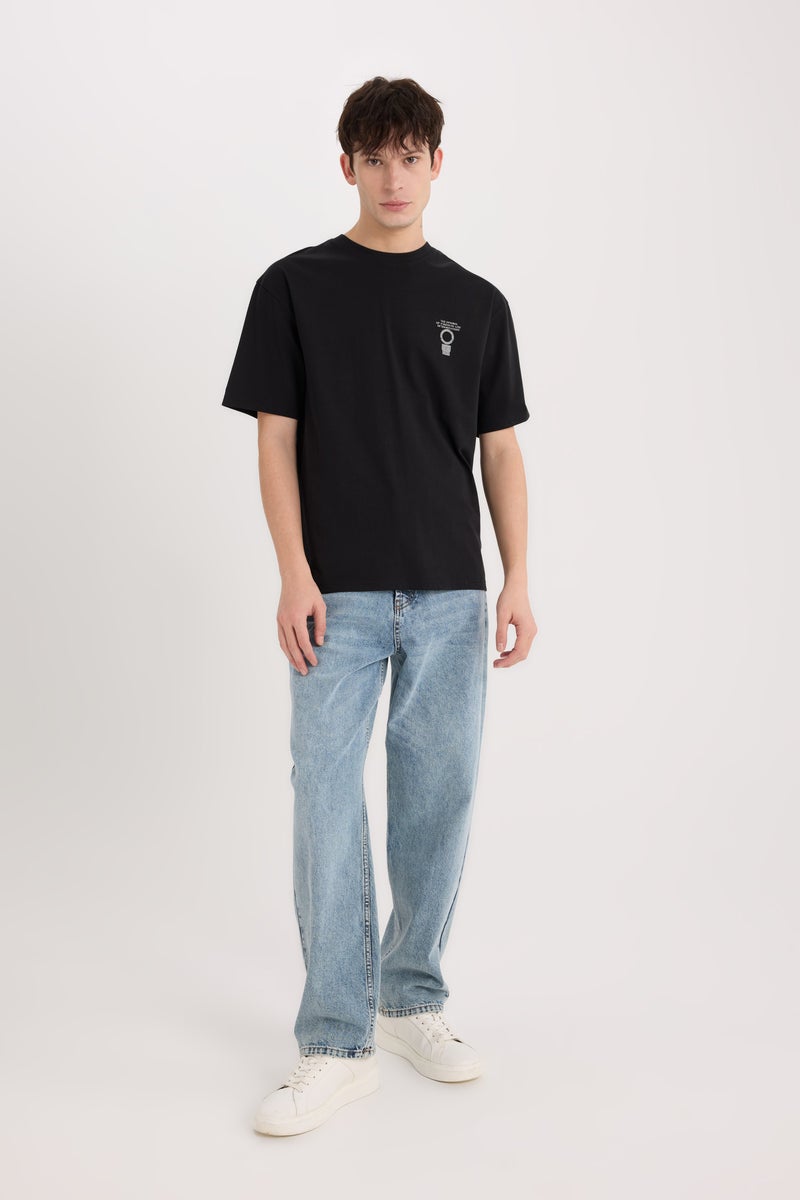 DeFacto Black Man Boxy Fit Crew Neck Printed T-Shirt Casual - Image 5