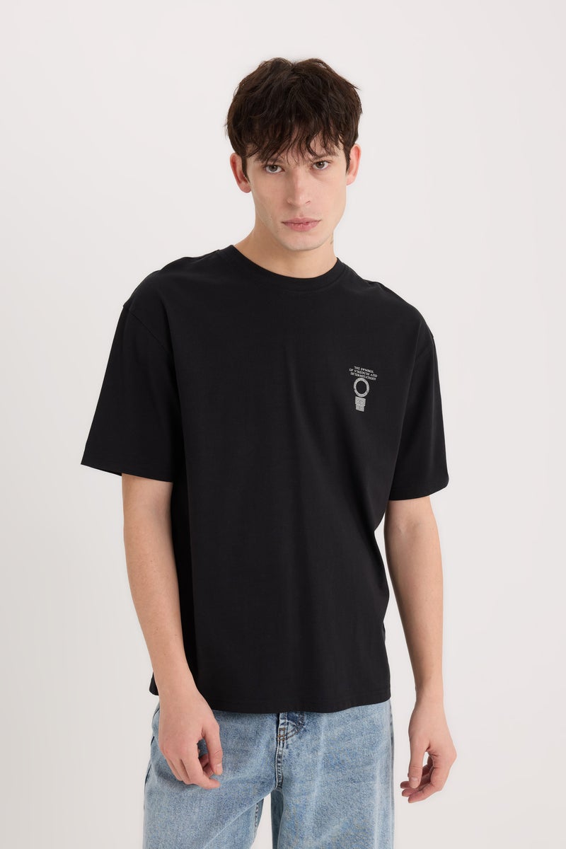 DeFacto Black Man Boxy Fit Crew Neck Printed T-Shirt Casual - Image 3