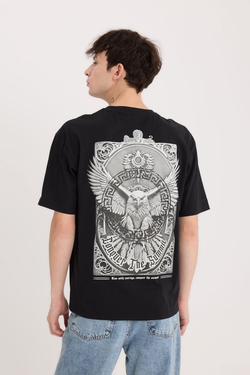 DeFacto Black Man Boxy Fit Crew Neck Printed T-Shirt Casual - Image 1