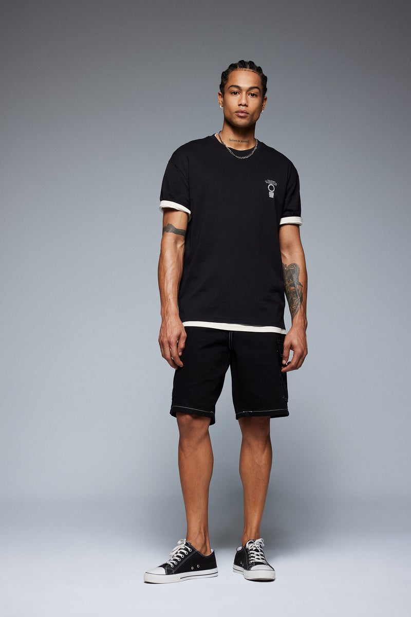 DeFacto Black Man Boxy Fit Crew Neck Printed T-Shirt Casual - Image 2