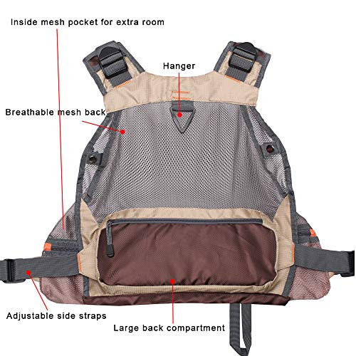 Waxaya Lightweight Fly Fishing Vest with Multi Pockets Adjustable Size Mesh Fishing Backpack for Men and Women (Khaki) - Image 5